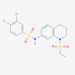 molecular formula C17H18ClFN2O4S2 B2578340 3-氯-N-(1-(乙磺酰基)-1,2,3,4-四氢喹啉-7-基)-4-氟苯磺酰胺 CAS No. 946327-24-8