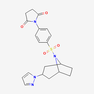 molecular formula C20H22N4O4S B2578344 1-(4-(((1R,5S)-3-(1H-pyrazol-1-yl)-8-azabicyclo[3.2.1]octan-8-yl)sulfonyl)phenyl)pyrrolidine-2,5-dione CAS No. 2319641-22-8