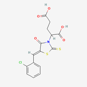 molecular formula C15H12ClNO5S2 B2578345 2-[(5Z)-5-[(2-chlorophenyl)methylidene]-4-oxo-2-sulfanylidene-1,3-thiazolidin-3-yl]pentanedioic acid CAS No. 853904-20-8