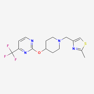 molecular formula C15H17F3N4OS B2578366 2-Methyl-4-[[4-[4-(trifluoromethyl)pyrimidin-2-yl]oxypiperidin-1-yl]methyl]-1,3-thiazole CAS No. 2380171-16-2