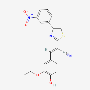 molecular formula C20H15N3O4S B2578370 (E)-3-(3-ethoxy-4-hydroxyphenyl)-2-(4-(3-nitrophenyl)thiazol-2-yl)acrylonitrile CAS No. 476671-26-8