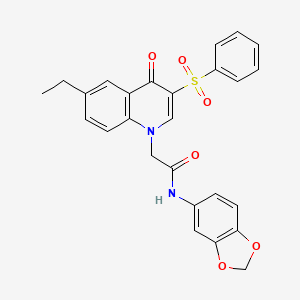 molecular formula C26H22N2O6S B2578373 2-[3-(苯磺酰基)-6-乙基-4-氧代喹啉-1-基]-N-(1,3-苯并二氧杂环-5-基)乙酰胺 CAS No. 866591-14-2