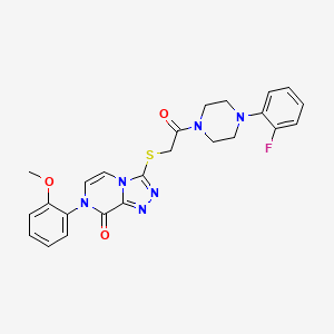 molecular formula C24H23FN6O3S B2578374 3-({2-[4-(2-fluorophenyl)piperazin-1-yl]-2-oxoethyl}thio)-7-(2-methoxyphenyl)[1,2,4]triazolo[4,3-a]pyrazin-8(7H)-one CAS No. 1224003-81-9