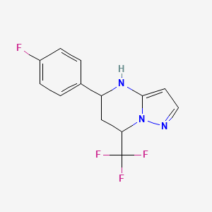 molecular formula C13H11F4N3 B2578379 5-(4-Fluorophenyl)-7-(trifluoromethyl)-4,5,6,7-tetrahydropyrazolo[1,5-a]pyrimidine CAS No. 675830-44-1