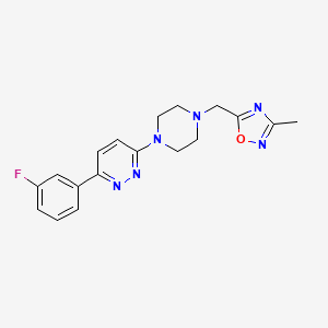 molecular formula C18H19FN6O B2578394 5-[[4-[6-(3-Fluorophenyl)pyridazin-3-yl]piperazin-1-yl]methyl]-3-methyl-1,2,4-oxadiazole CAS No. 2380098-79-1