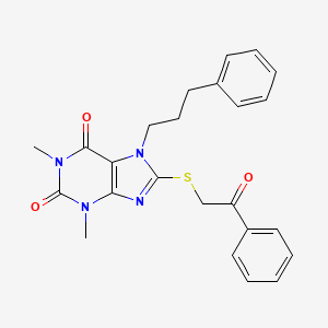 molecular formula C24H24N4O3S B2578396 1,3-二甲基-8-((2-氧代-2-苯乙基)硫)-7-(3-苯丙基)-1H-嘌呤-2,6(3H,7H)-二酮 CAS No. 377063-23-5