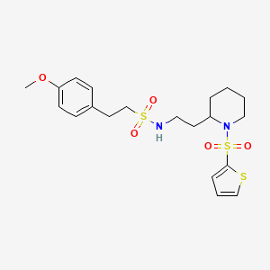 molecular formula C20H28N2O5S3 B2578404 2-(4-methoxyphenyl)-N-(2-(1-(thiophen-2-ylsulfonyl)piperidin-2-yl)ethyl)ethanesulfonamide CAS No. 1251548-02-3