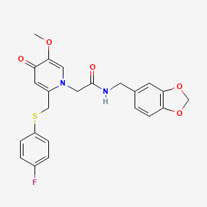 molecular formula C23H21FN2O5S B2578415 N-(benzo[d][1,3]dioxol-5-ylmethyl)-2-(2-(((4-fluorophenyl)thio)methyl)-5-methoxy-4-oxopyridin-1(4H)-yl)acetamide CAS No. 941914-54-1