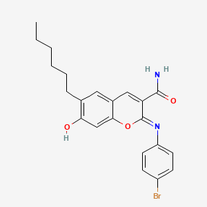 (2Z)-2-[(4-bromophenyl)imino]-6-hexyl-7-hydroxy-2H-chromene-3-carboxamide