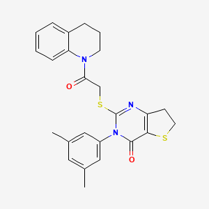molecular formula C25H25N3O2S2 B2578429 2-((2-(3,4-dihydroquinolin-1(2H)-yl)-2-oxoethyl)thio)-3-(3,5-dimethylphenyl)-6,7-dihydrothieno[3,2-d]pyrimidin-4(3H)-one CAS No. 877653-30-0