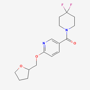 molecular formula C16H20F2N2O3 B2578444 (4,4-Difluoropiperidin-1-yl)(6-((tétrahydrofuran-2-yl)méthoxy)pyridin-3-yl)méthanone CAS No. 2034388-52-6