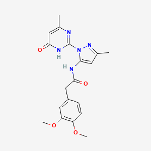 molecular formula C19H21N5O4 B2578462 2-(3,4-dimethoxyphenyl)-N-(3-methyl-1-(4-methyl-6-oxo-1,6-dihydropyrimidin-2-yl)-1H-pyrazol-5-yl)acetamide CAS No. 1004154-42-0