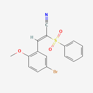 molecular formula C16H12BrNO3S B2578465 (2Z)-3-(5-溴-2-甲氧基苯基)-2-(苯磺酰基)丙-2-烯腈 CAS No. 891956-54-0