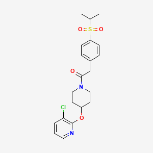 molecular formula C21H25ClN2O4S B2578467 1-(4-((3-Chloropyridin-2-yl)oxy)piperidin-1-yl)-2-(4-(isopropylsulfonyl)phenyl)ethanone CAS No. 1448135-61-2