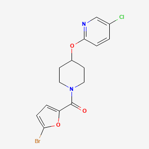 molecular formula C15H14BrClN2O3 B2578472 (5-Bromofuran-2-yl)(4-((5-chloropyridin-2-yl)oxy)piperidin-1-yl)methanone CAS No. 1448123-14-5