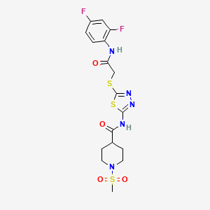 molecular formula C17H19F2N5O4S3 B2578473 N-(5-((2-((2,4-difluorophenyl)amino)-2-oxoethyl)thio)-1,3,4-thiadiazol-2-yl)-1-(methylsulfonyl)piperidine-4-carboxamide CAS No. 1351605-22-5