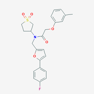 molecular formula C24H24FNO5S B257850 N-(1,1-dioxidotetrahydro-3-thienyl)-N-{[5-(4-fluorophenyl)-2-furyl]methyl}-2-(3-methylphenoxy)acetamide 