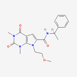 molecular formula C20H24N4O4 B2578504 7-(2-methoxyethyl)-1,3-dimethyl-2,4-dioxo-N-(1-phenylethyl)-2,3,4,7-tetrahydro-1H-pyrrolo[2,3-d]pyrimidine-6-carboxamide CAS No. 1021215-97-3
