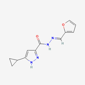 molecular formula C12H12N4O2 B2578518 3-cyclopropyl-N'-[(E)-furan-2-ylmethylidene]-1H-pyrazole-5-carbohydrazide CAS No. 1285680-44-5