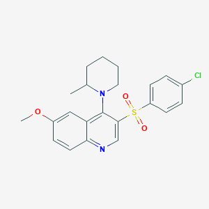 molecular formula C22H23ClN2O3S B2578522 3-(4-Chlorophenyl)sulfonyl-6-methoxy-4-(2-methylpiperidin-1-yl)quinoline CAS No. 899759-93-4