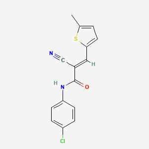molecular formula C15H11ClN2OS B2578523 (E)-N-(4-chlorophenyl)-2-cyano-3-(5-methylthiophen-2-yl)prop-2-enamide CAS No. 475054-23-0