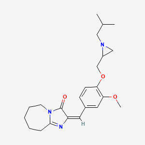 molecular formula C23H31N3O3 B2578532 (2E)-2-[[3-Methoxy-4-[[1-(2-methylpropyl)aziridin-2-yl]methoxy]phenyl]methylidene]-6,7,8,9-tetrahydro-5H-imidazo[1,2-a]azepin-3-one CAS No. 2419108-34-0