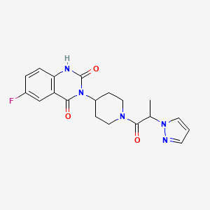 molecular formula C19H20FN5O3 B2578540 3-(1-(2-(1H-pyrazol-1-yl)propanoyl)piperidin-4-yl)-6-fluoroquinazoline-2,4(1H,3H)-dione CAS No. 2034261-82-8