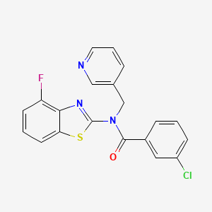 molecular formula C20H13ClFN3OS B2578557 3-chloro-N-(4-fluorobenzo[d]thiazol-2-yl)-N-(pyridin-3-ylmethyl)benzamide CAS No. 895010-89-6