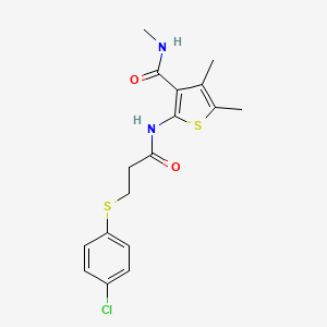 molecular formula C17H19ClN2O2S2 B2578559 2-[3-(4-chlorophenyl)sulfanylpropanoylamino]-N,4,5-trimethylthiophene-3-carboxamide CAS No. 896302-87-7