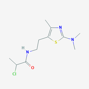 molecular formula C11H18ClN3OS B2578560 2-Chloro-N-[2-[2-(dimethylamino)-4-methyl-1,3-thiazol-5-yl]ethyl]propanamide CAS No. 2411229-39-3