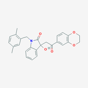 molecular formula C27H25NO5 B257857 3-[2-(2,3-dihydro-1,4-benzodioxin-6-yl)-2-oxoethyl]-1-(2,5-dimethylbenzyl)-3-hydroxy-1,3-dihydro-2H-indol-2-one 