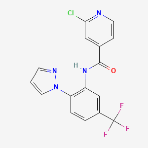 molecular formula C16H10ClF3N4O B2578576 2-chloro-N-[2-(1H-pyrazol-1-yl)-5-(trifluoromethyl)phenyl]pyridine-4-carboxamide CAS No. 1259175-56-8