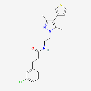 molecular formula C20H22ClN3OS B2578583 3-(3-chlorophenyl)-N-(2-(3,5-dimethyl-4-(thiophen-3-yl)-1H-pyrazol-1-yl)ethyl)propanamide CAS No. 2034556-10-8