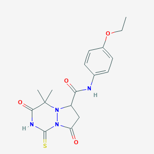molecular formula C17H20N4O4S B257860 N-(4-ethoxyphenyl)-4,4-dimethyl-3,8-dioxo-1-sulfanyl-3,4,7,8-tetrahydro-6H-pyrazolo[1,2-a][1,2,4]triazine-6-carboxamide 