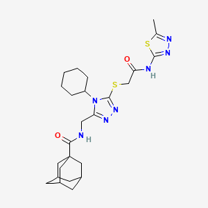 molecular formula C25H35N7O2S2 B2578605 N-[[4-cyclohexyl-5-[2-[(5-methyl-1,3,4-thiadiazol-2-yl)amino]-2-oxoethyl]sulfanyl-1,2,4-triazol-3-yl]methyl]adamantane-1-carboxamide CAS No. 477304-51-1