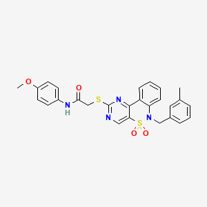 molecular formula C27H24N4O4S2 B2578612 N-(4-methoxyphenyl)-2-{[6-(3-methylbenzyl)-5,5-dioxido-6H-pyrimido[5,4-c][2,1]benzothiazin-2-yl]thio}acetamide CAS No. 932313-83-2