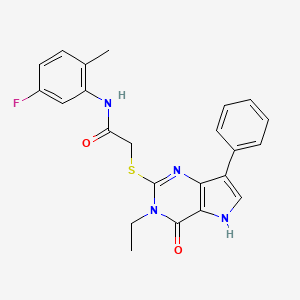 molecular formula C23H21FN4O2S B2578613 2-[(3-ethyl-4-oxo-7-phenyl-4,5-dihydro-3H-pyrrolo[3,2-d]pyrimidin-2-yl)sulfanyl]-N-(5-fluoro-2-methylphenyl)acetamide CAS No. 1021230-11-4