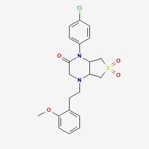 molecular formula C21H23ClN2O4S B2578616 1-(4-chlorophenyl)-4-(2-methoxyphenethyl)hexahydrothieno[3,4-b]pyrazin-2(1H)-one 6,6-dioxide CAS No. 1040716-24-2
