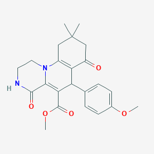 methyl 6-(4-methoxyphenyl)-9,9-dimethyl-4,7-dioxo-2,3,4,6,7,8,9,10-octahydro-1H-pyrazino[1,2-a]quinoline-5-carboxylate