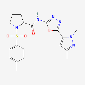 molecular formula C19H22N6O4S B2578620 N-(5-(1,3-二甲基-1H-吡唑-5-基)-1,3,4-恶二唑-2-基)-1-甲苯磺酰基吡咯烷-2-甲酰胺 CAS No. 1219371-02-4