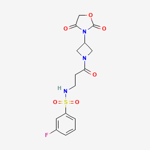 molecular formula C15H16FN3O6S B2578627 N-(3-(3-(2,4-二氧代恶唑烷-3-基)氮杂环丁烷-1-基)-3-氧代丙基)-3-氟苯磺酰胺 CAS No. 2034493-61-1