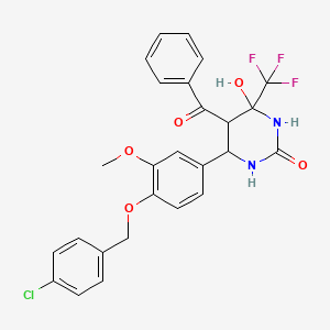 molecular formula C26H22ClF3N2O5 B2578650 5-benzoyl-6-(4-((4-chlorobenzyl)oxy)-3-methoxyphenyl)-4-hydroxy-4-(trifluoromethyl)tetrahydropyrimidin-2(1H)-one CAS No. 1022359-51-8