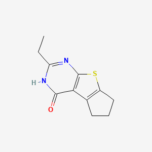 molecular formula C11H12N2OS B2578660 2-Ethyl-3,5,6,7-tetrahydrocyclopenta[1,2-d]pyrimidino[4,5-b]thiophen-4-one CAS No. 300815-12-7