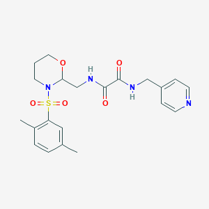 molecular formula C21H26N4O5S B2578677 N1-((3-((2,5-二甲苯基)磺酰基)-1,3-恶唑烷-2-基)甲基)-N2-(吡啶-4-基甲基)草酰胺 CAS No. 872724-44-2