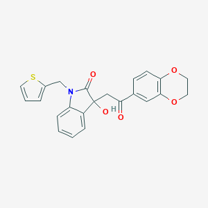 molecular formula C23H19NO5S B257869 3-[2-(2,3-dihydro-1,4-benzodioxin-6-yl)-2-oxoethyl]-3-hydroxy-1-(2-thienylmethyl)-1,3-dihydro-2H-indol-2-one 