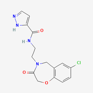 molecular formula C15H15ClN4O3 B2578697 N-(2-(7-chloro-3-oxo-2,3-dihydrobenzo[f][1,4]oxazepin-4(5H)-yl)ethyl)-1H-pyrazole-3-carboxamide CAS No. 2034552-29-7