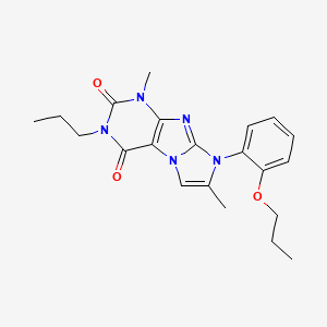 molecular formula C21H25N5O3 B2578698 4,7-二甲基-6-(2-丙氧苯基)-2-丙基嘌呤[7,8-a]咪唑-1,3-二酮 CAS No. 923410-13-3