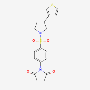molecular formula C18H18N2O4S2 B2578700 1-(4-((3-(Thiophen-3-yl)pyrrolidin-1-yl)sulfonyl)phenyl)pyrrolidine-2,5-dione CAS No. 2191265-16-2