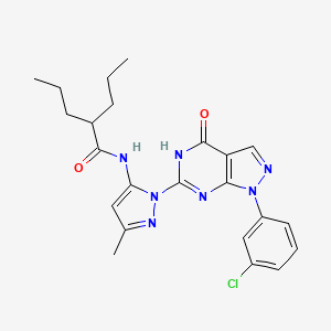 molecular formula C23H26ClN7O2 B2578725 N-(1-(1-(3-chlorophenyl)-4-oxo-4,5-dihydro-1H-pyrazolo[3,4-d]pyrimidin-6-yl)-3-methyl-1H-pyrazol-5-yl)-2-propylpentanamide CAS No. 1172896-98-8