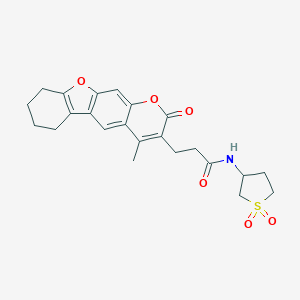 molecular formula C23H25NO6S B257877 N-(1,1-dioxidotetrahydro-3-thienyl)-3-(4-methyl-2-oxo-6,7,8,9-tetrahydro-2H-[1]benzofuro[3,2-g]chromen-3-yl)propanamide 